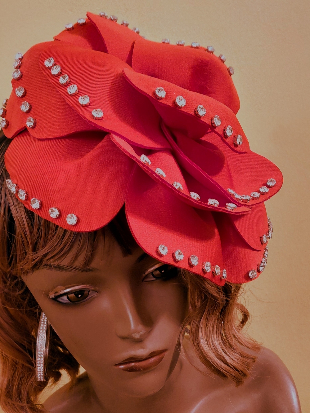 New! Red Floral Statement Fascinator Hat - Women's Accessories